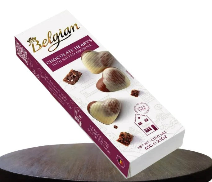 Chocolate Belga Belgian Hearts Salted Brownie 65g