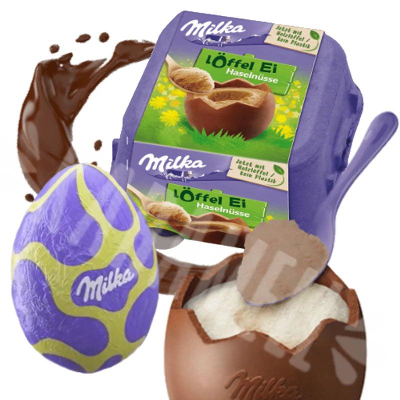 Milka Loffel Ei Haselnuss - Ovos Chocolate Recheados Mousse Avelã - Alemanha